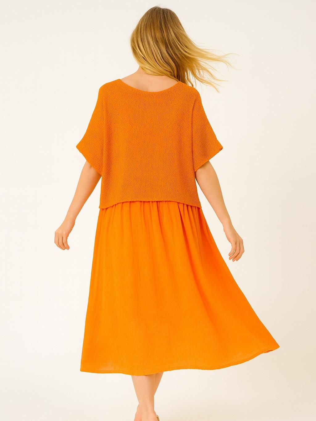 İtalyan File Elbise - TURUNCU