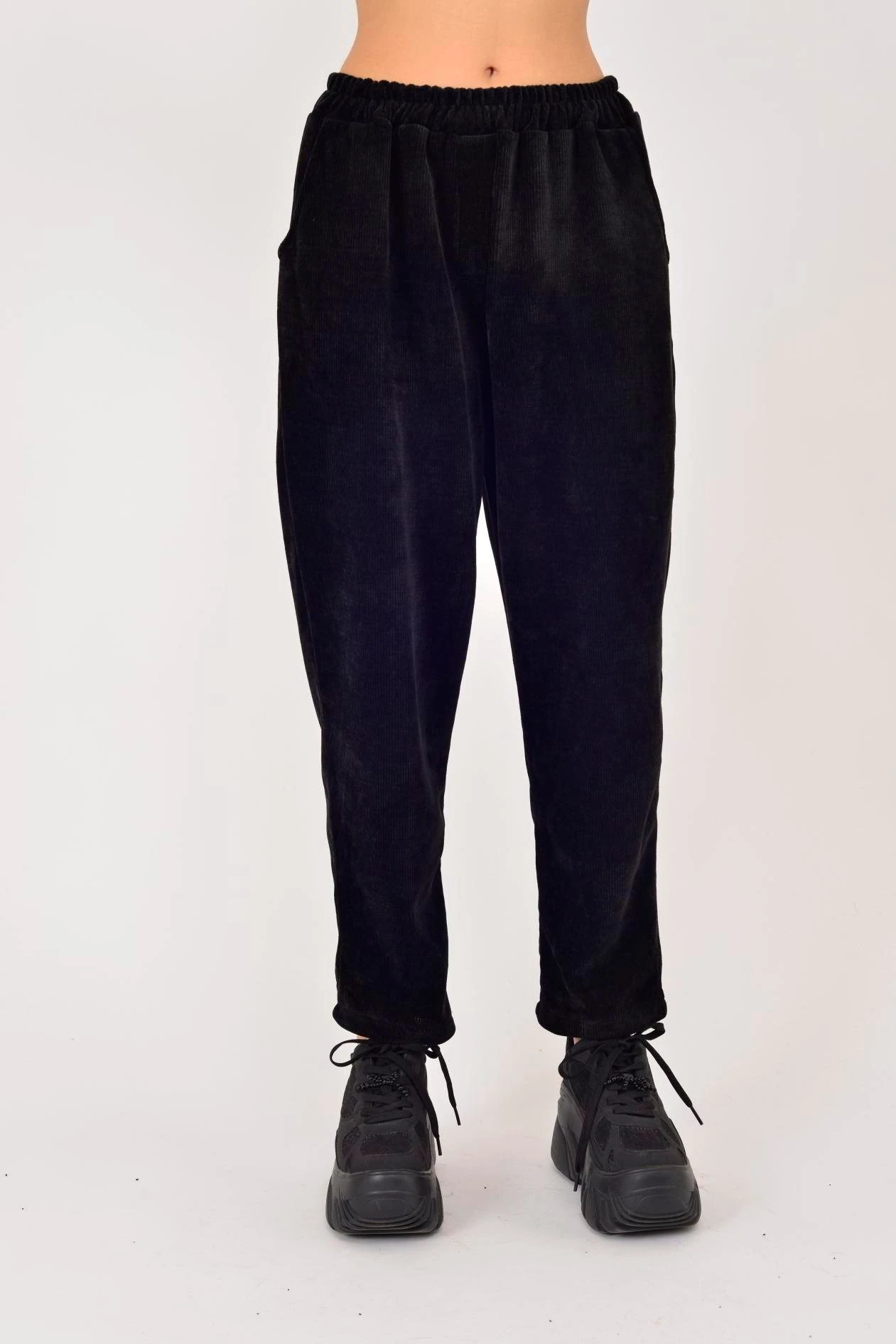 İtalyan Cep Detaylı Fitilli Kadife Pantolon - SİYAH