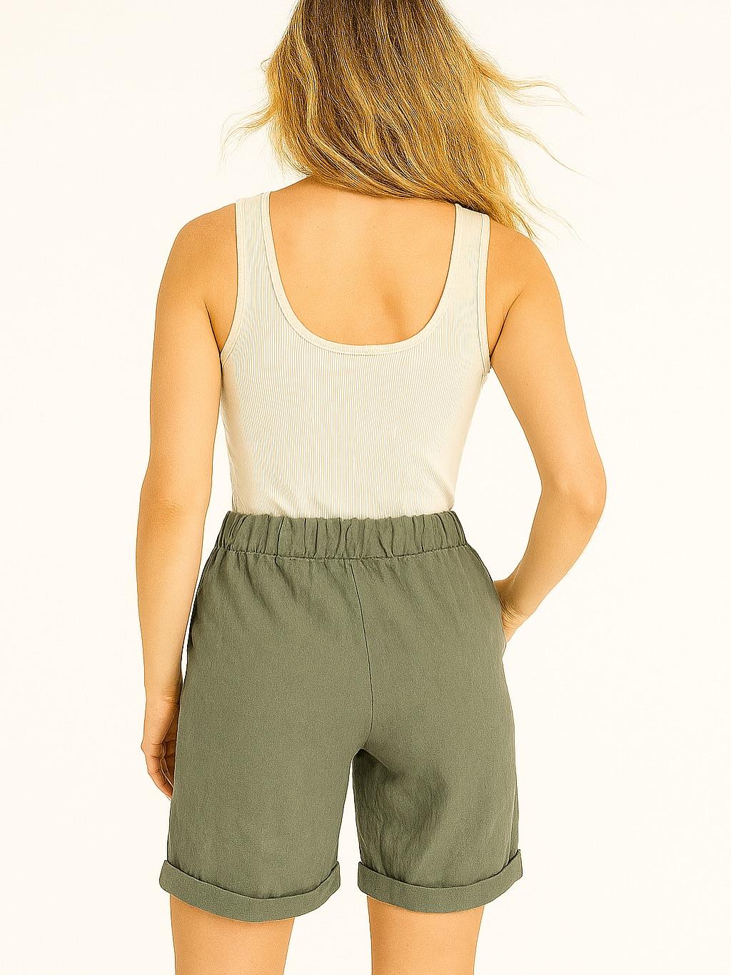 İtalyan Zımba Detaylı Likralı Şort - HAKİ