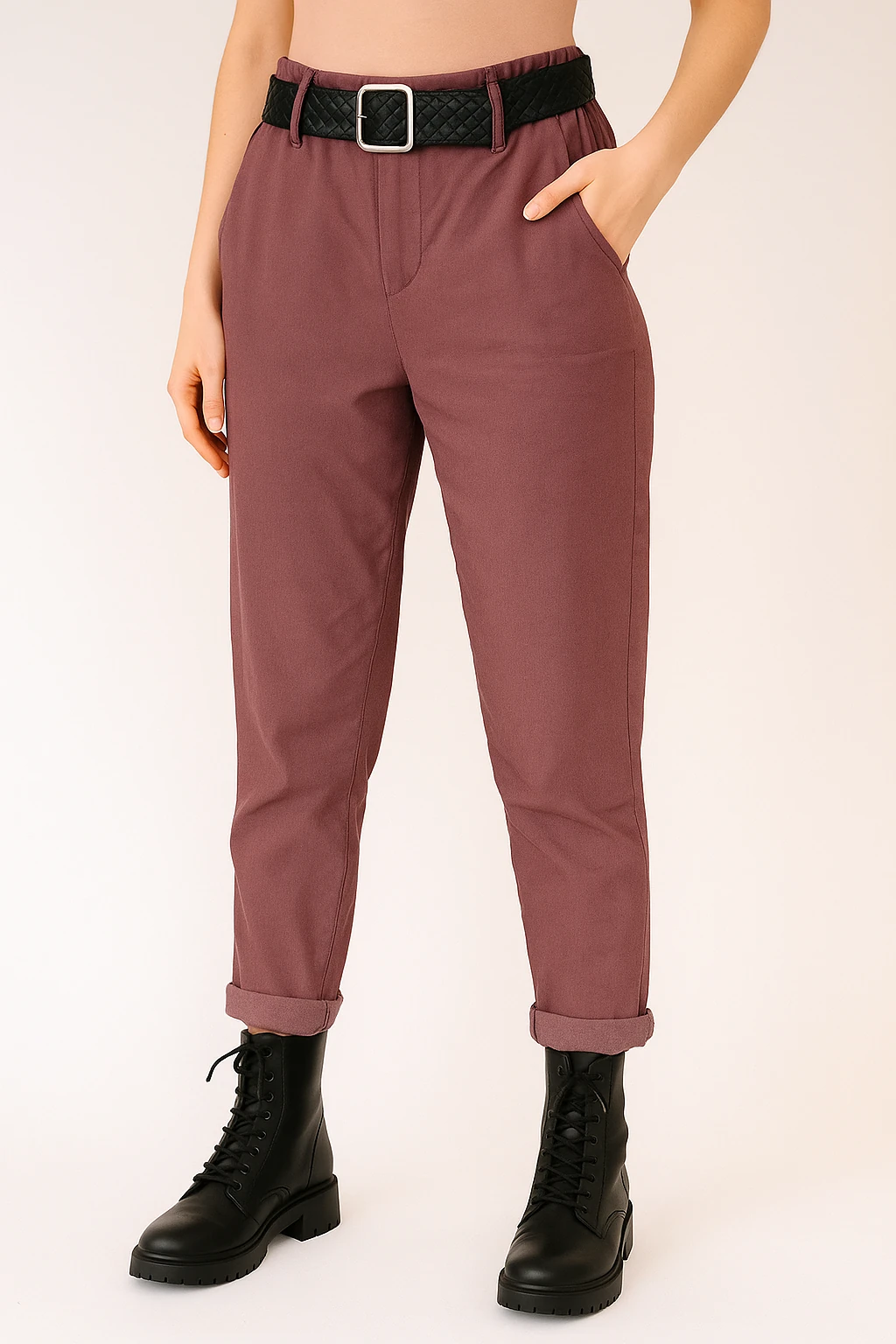 İtalyan Kemerli Likralı Pantolon - PUDRA