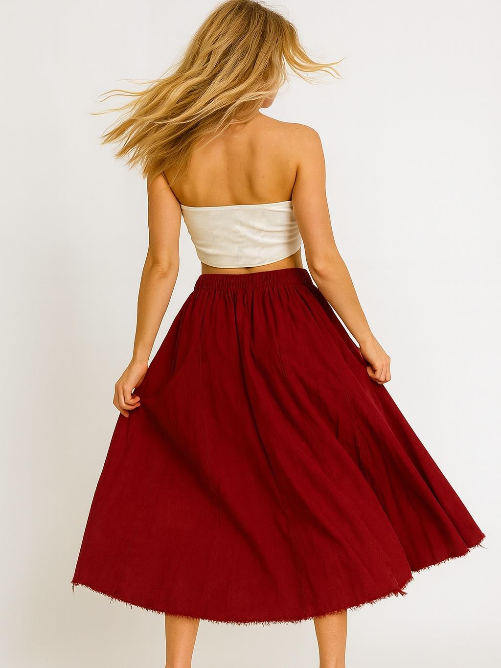 İtalyan Kadife Cepli Etek - BORDO