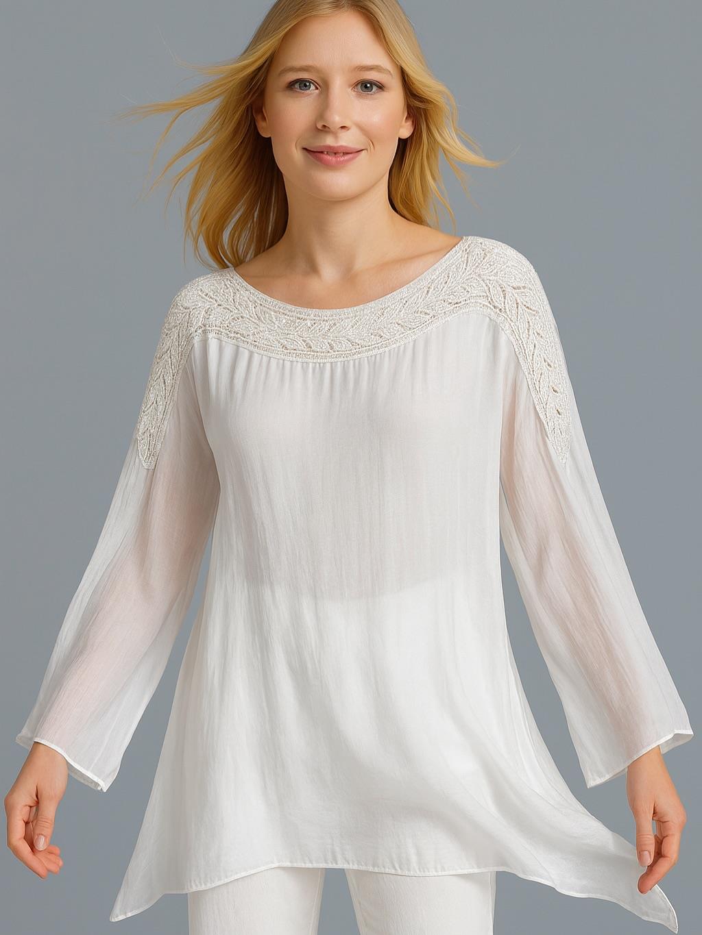 İtalyan İpek Bluz - BEYAZ