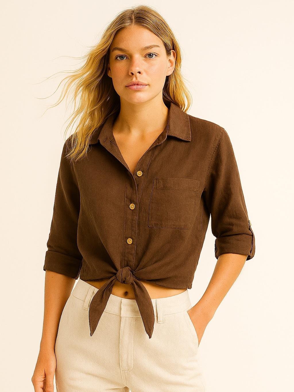 İtalyan Keten Gömlek - KAHVERENGİ