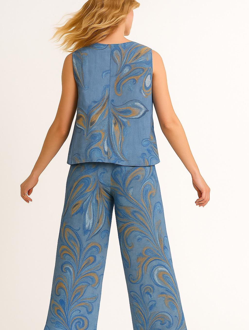 İtalyan Keten Yelek Takım - MAVİ