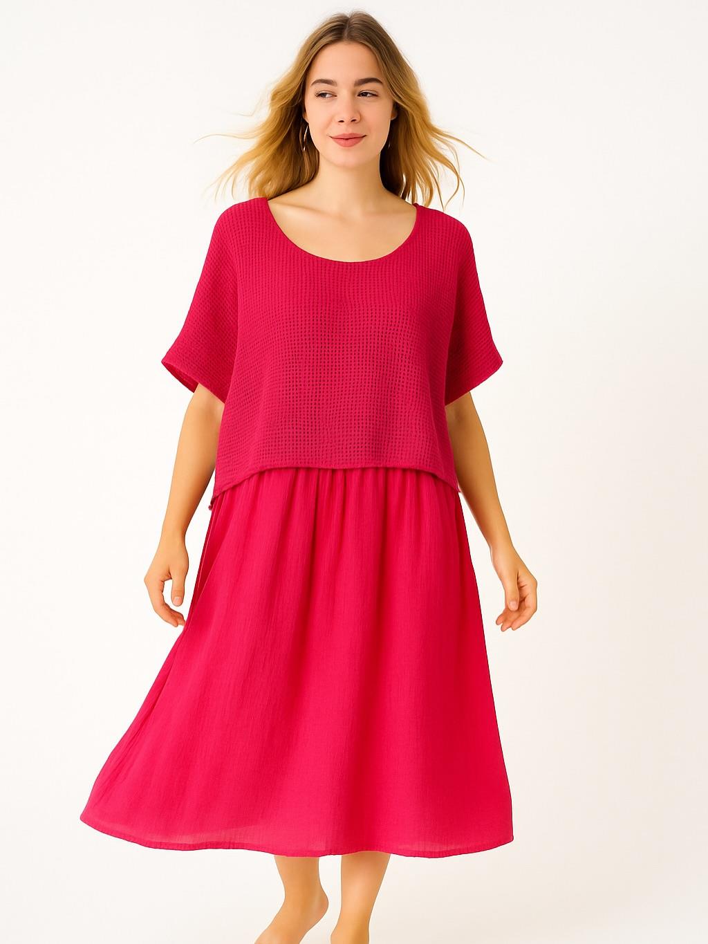 İtalyan File Elbise - FUŞYA