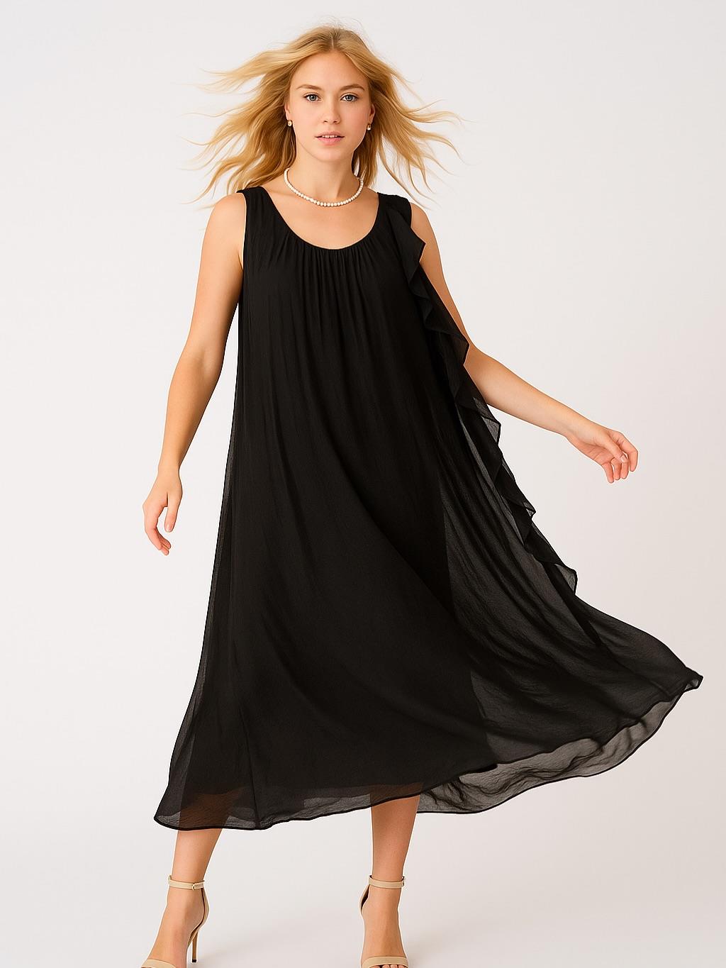 İtalyan İpek Elbise - SİYAH