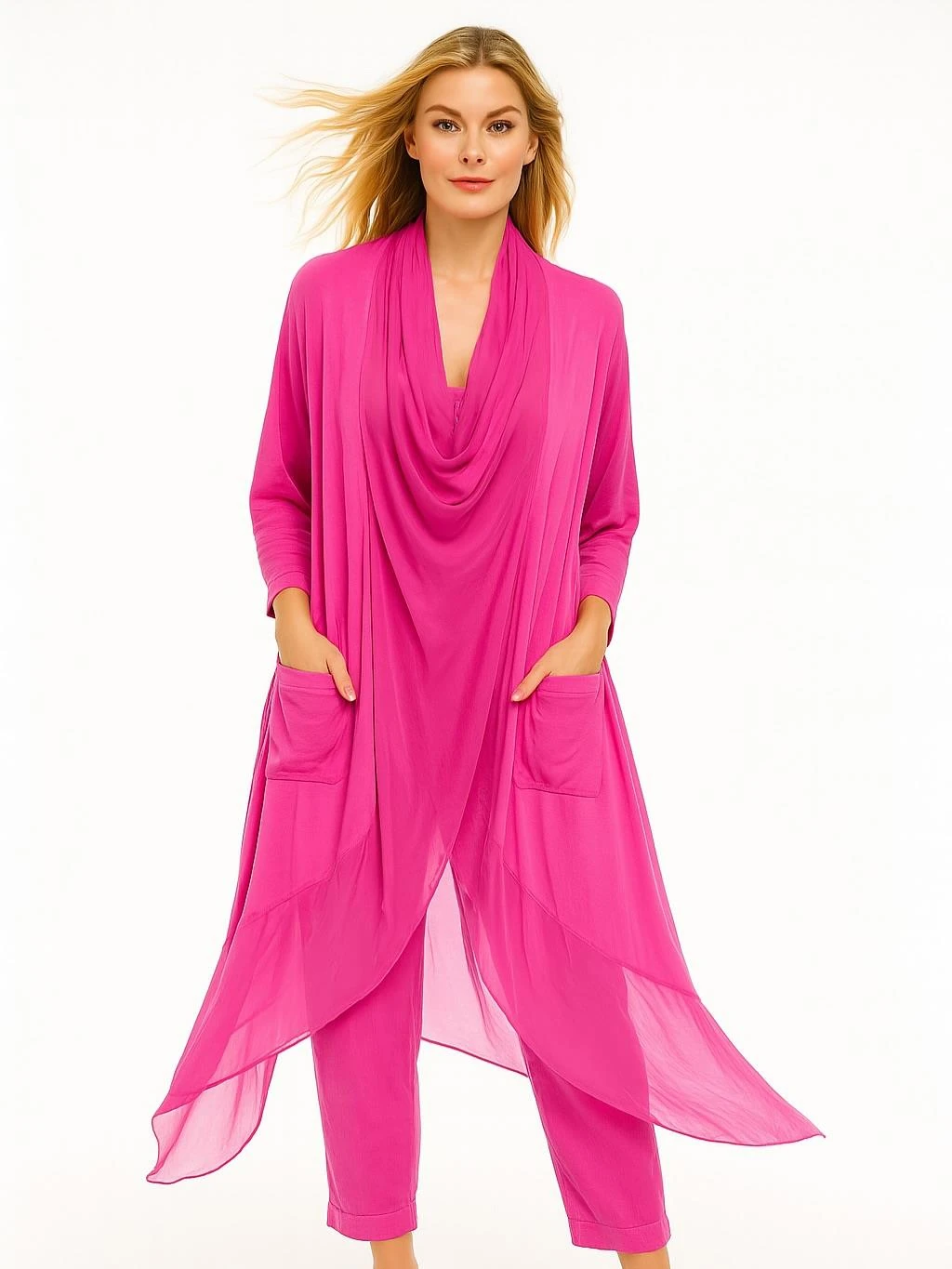İtalyan Şal Yaka Tunik - FUŞYA