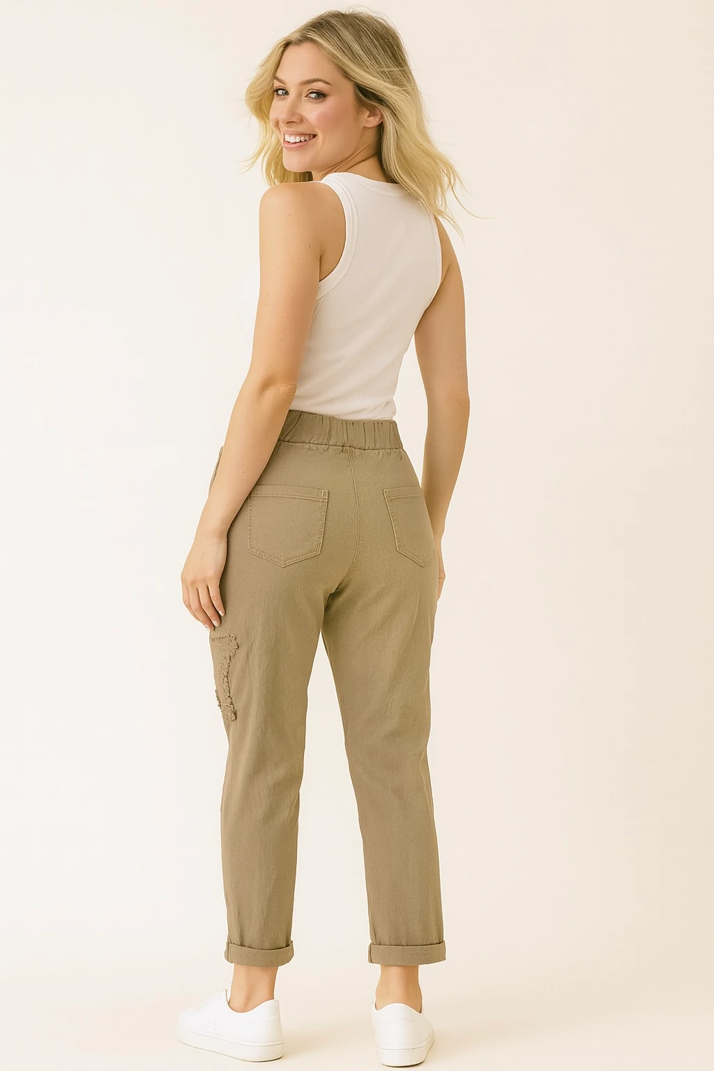 İtalyan Yıldız Detaylı Likralı Pantolon - VİZON