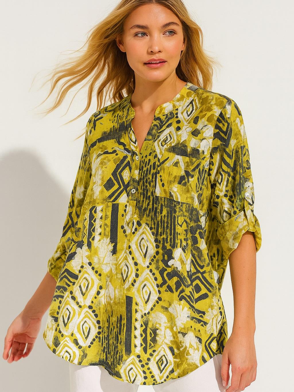 İtalyan Pamuk Keten Gömlek - SARI