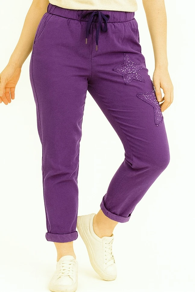 İtalyan Yıldız Detaylı Likralı Pantolon - MOR