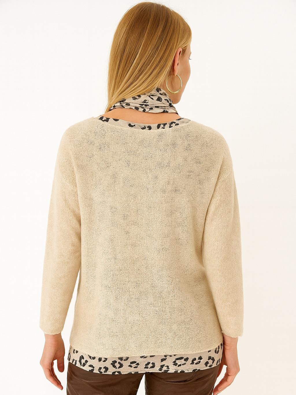 İtalyan Fularlı Triko Takım Bluz - BEJ