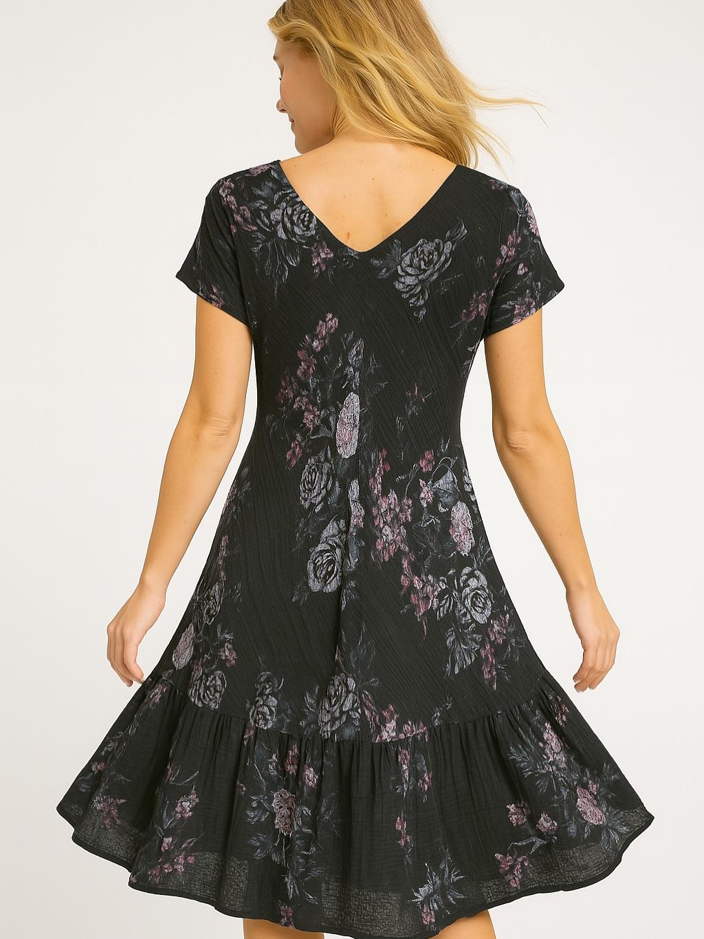 İtalyan Pamuk Keten Elbise - SİYAH