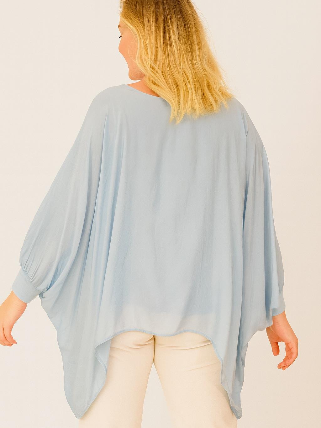 İtalyan Nakış Detaylı İpek Bluz - BEBE MAVİSİ