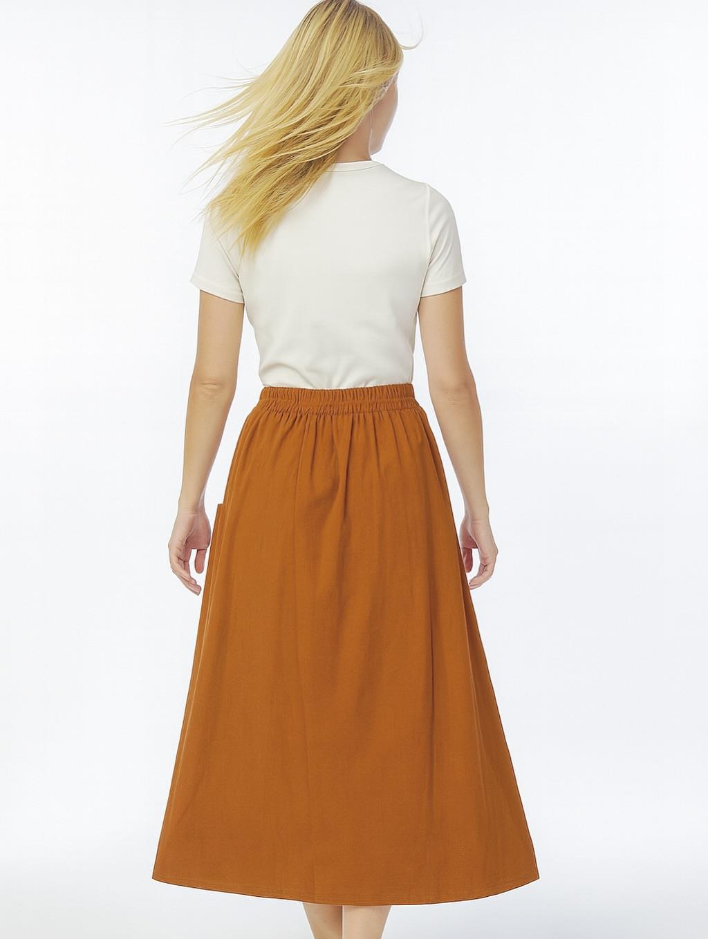 İtalyan Kadife Düğme Detaylı Etek - TARÇIN