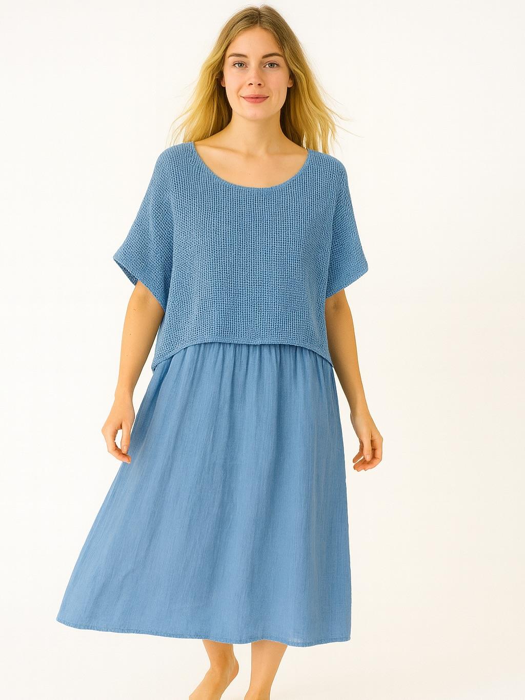 İtalyan File Elbise - MAVİ