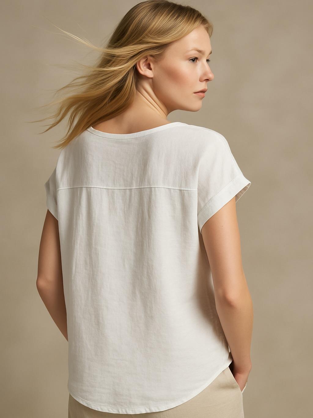 İtalyan Çiçek Desenli Keten Bluz - BEYAZ