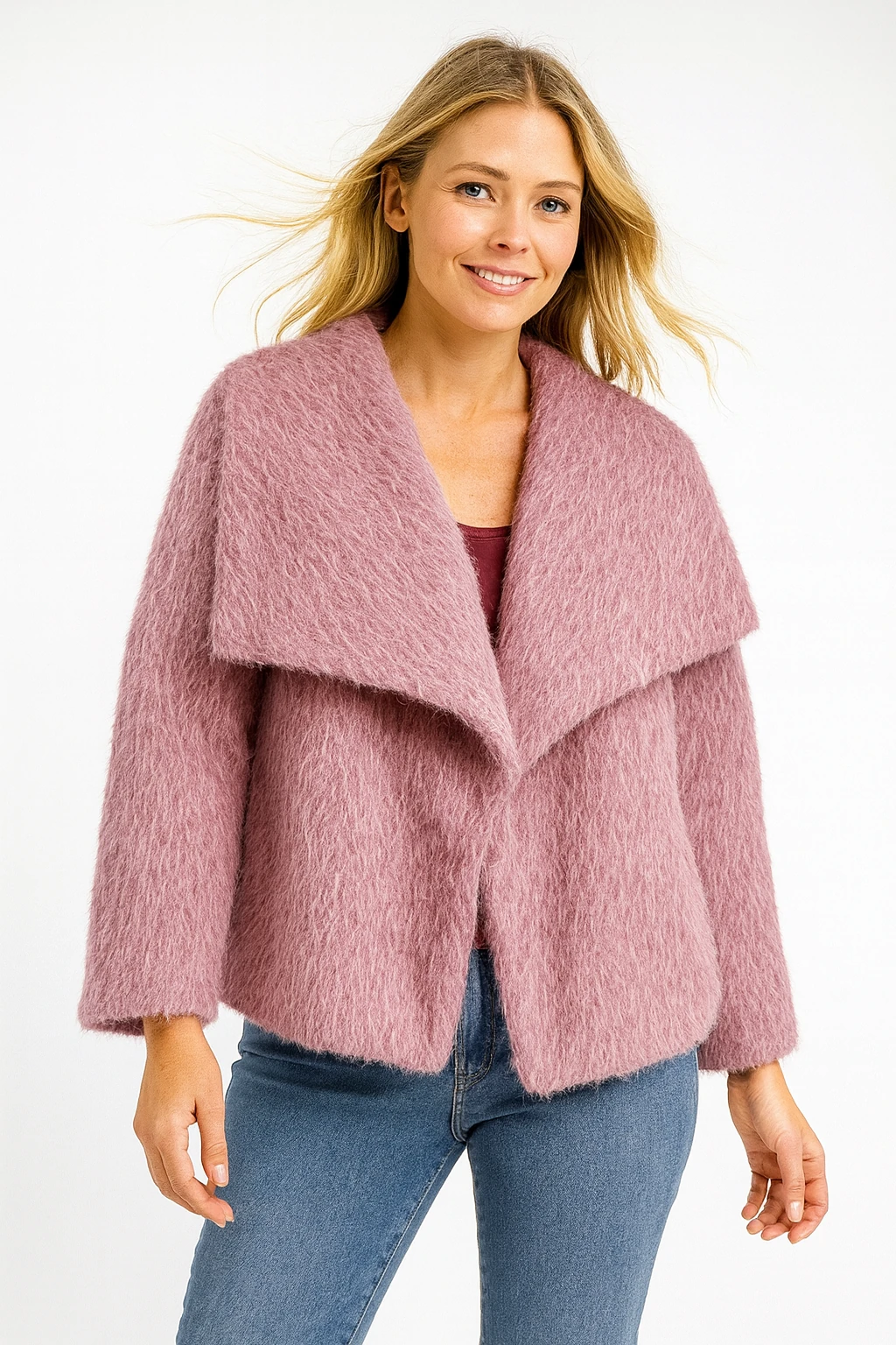 İtalyan Şal Yaka Keçe Ceket - PUDRA PEMBE