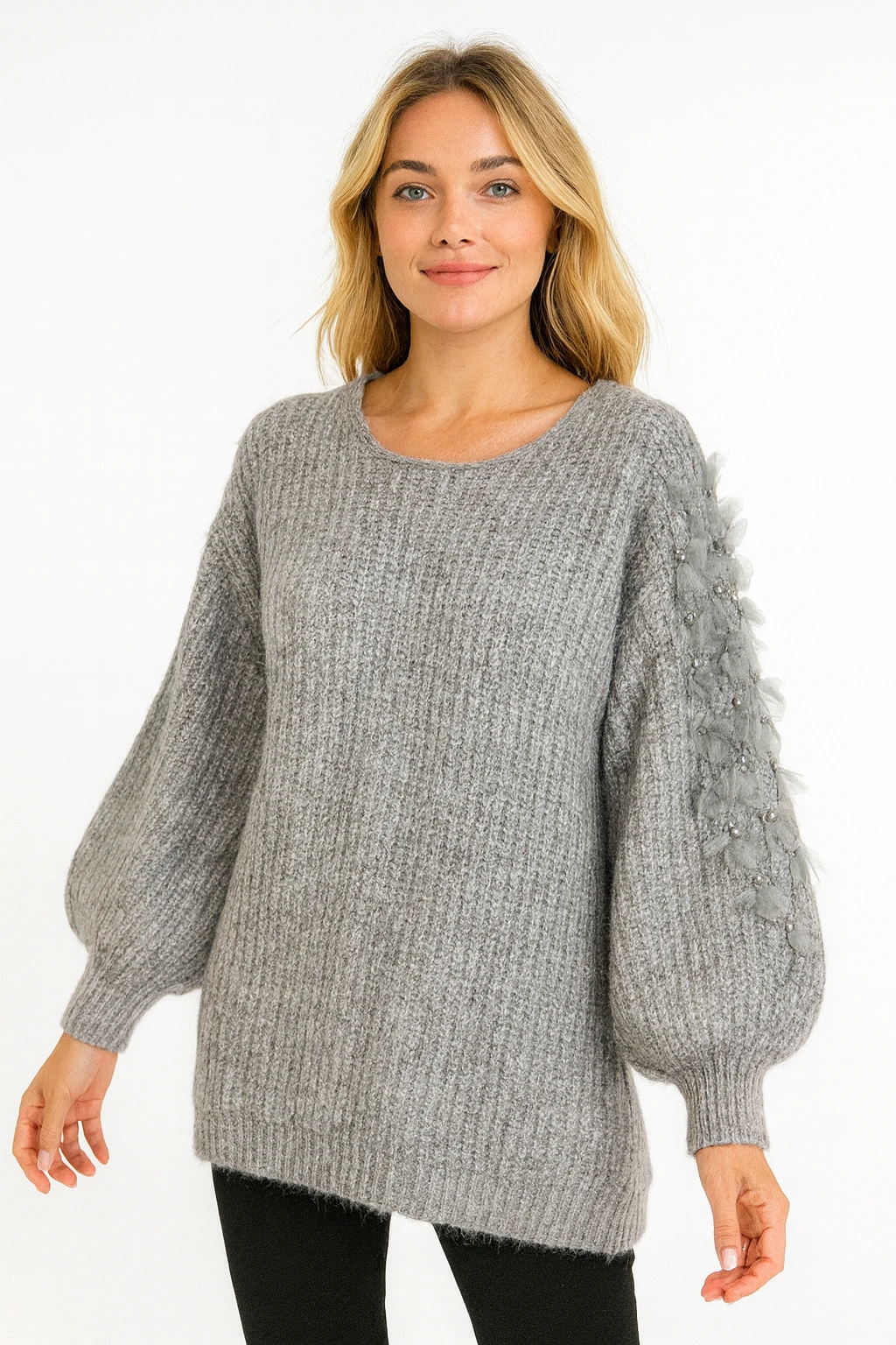 İtalyan Özel Tasarım Triko Bluz - GRİ