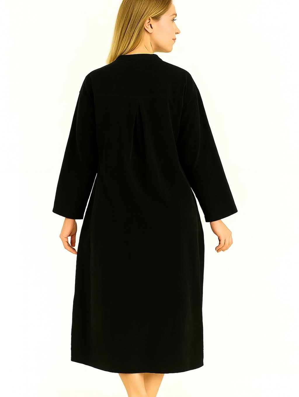 İtalyan Kadife Düğme Detaylı Elbise - SİYAH