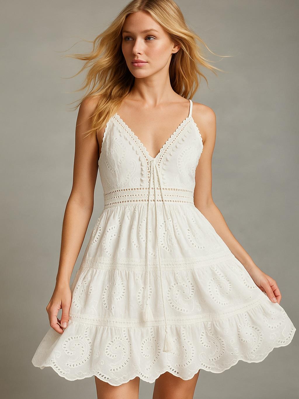 İtalyan Özel Tasarım Dantel Elbise - BEYAZ