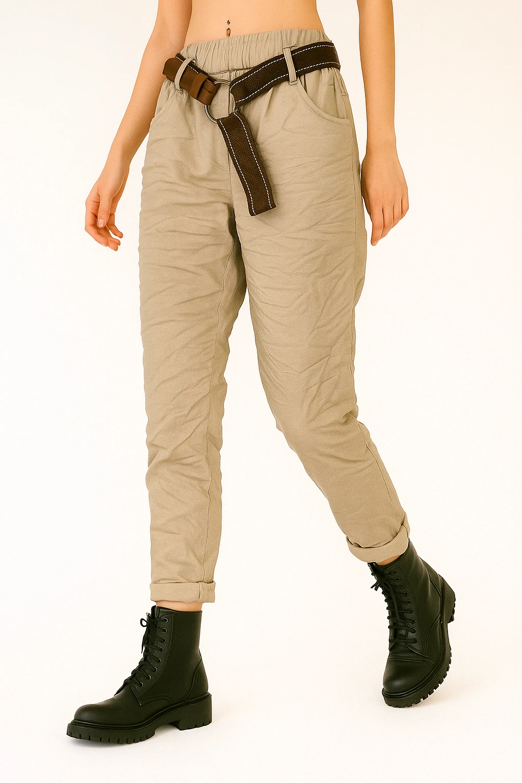 İtalyan Kemerli Likralı Pantolon - BEJ