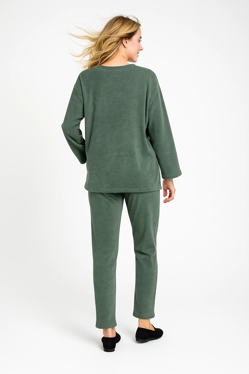 İtalyan Yuvarlak Yaka Kadife Takım - MİNT YEŞİLİ