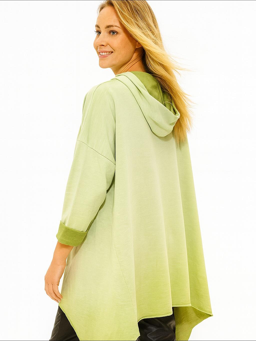 İtalyan Yazı Detaylı Nubuk Bluz - AÇIK YEŞİL