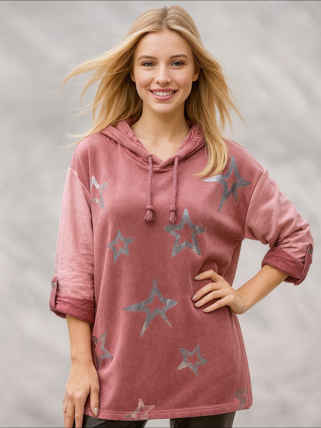 İtalyan Yıldız Desen Nubuk Bluz - PUDRA PEMBE
