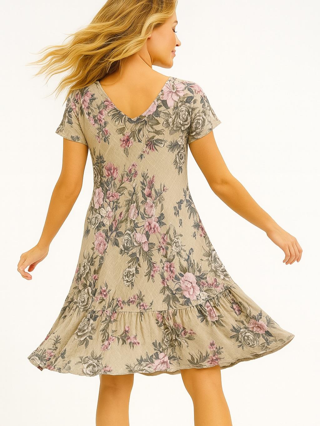 İtalyan Pamuk Keten Elbise - VİZON