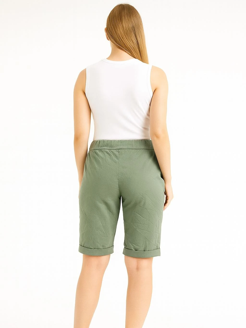 İtalyan Likralı Şort - HAKİ