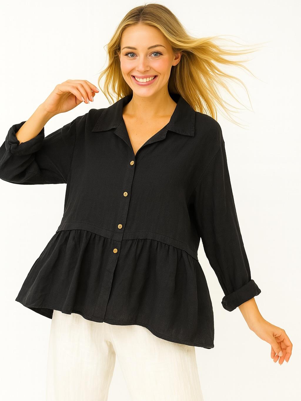 İtalyan Keten Gömlek - SİYAH