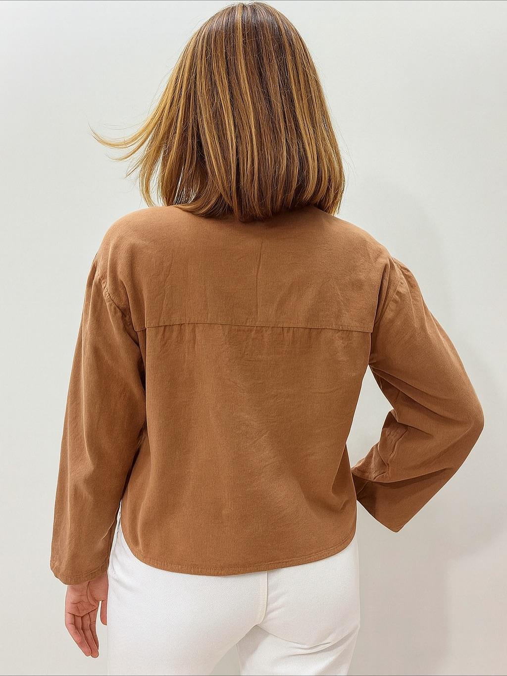 İtalyan Kadife Gömlek - VİZON