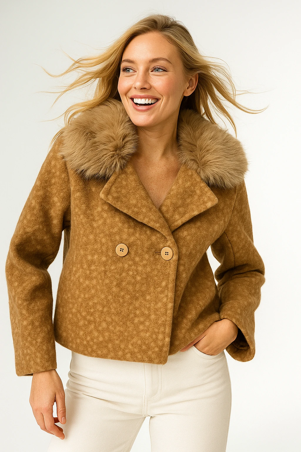 İtalyan Kürklü Yaka Keçe Ceket - BAL