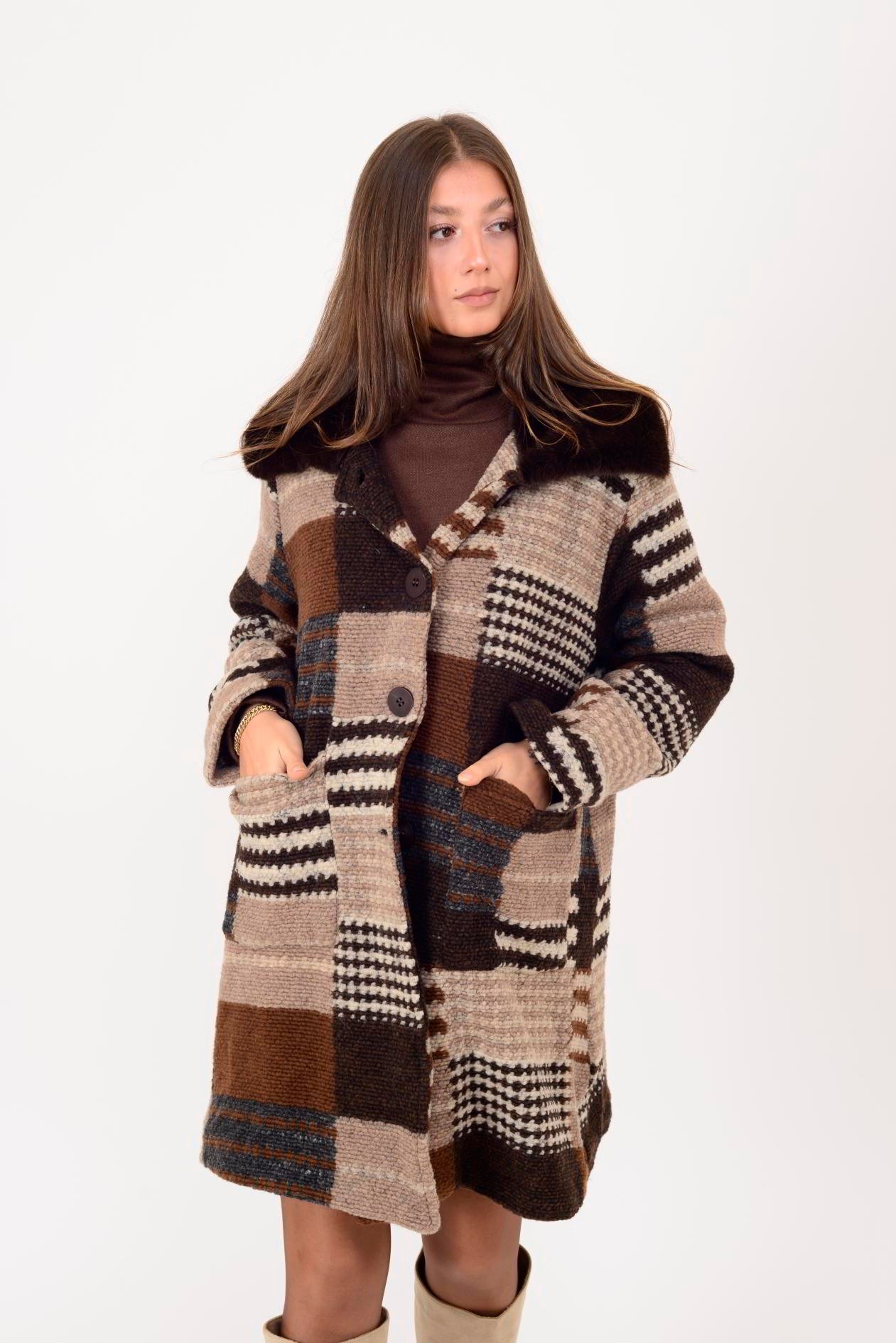 İtalyan Oduncu Desen Kürk Detaylı Keçe Kaban - VİZON