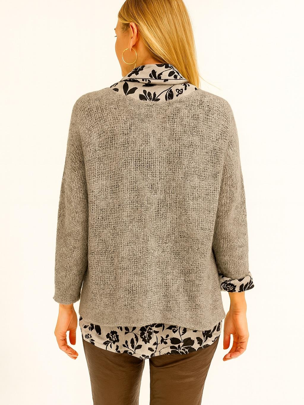 İtalyan Fularlı Triko Takım Bluz - KREM