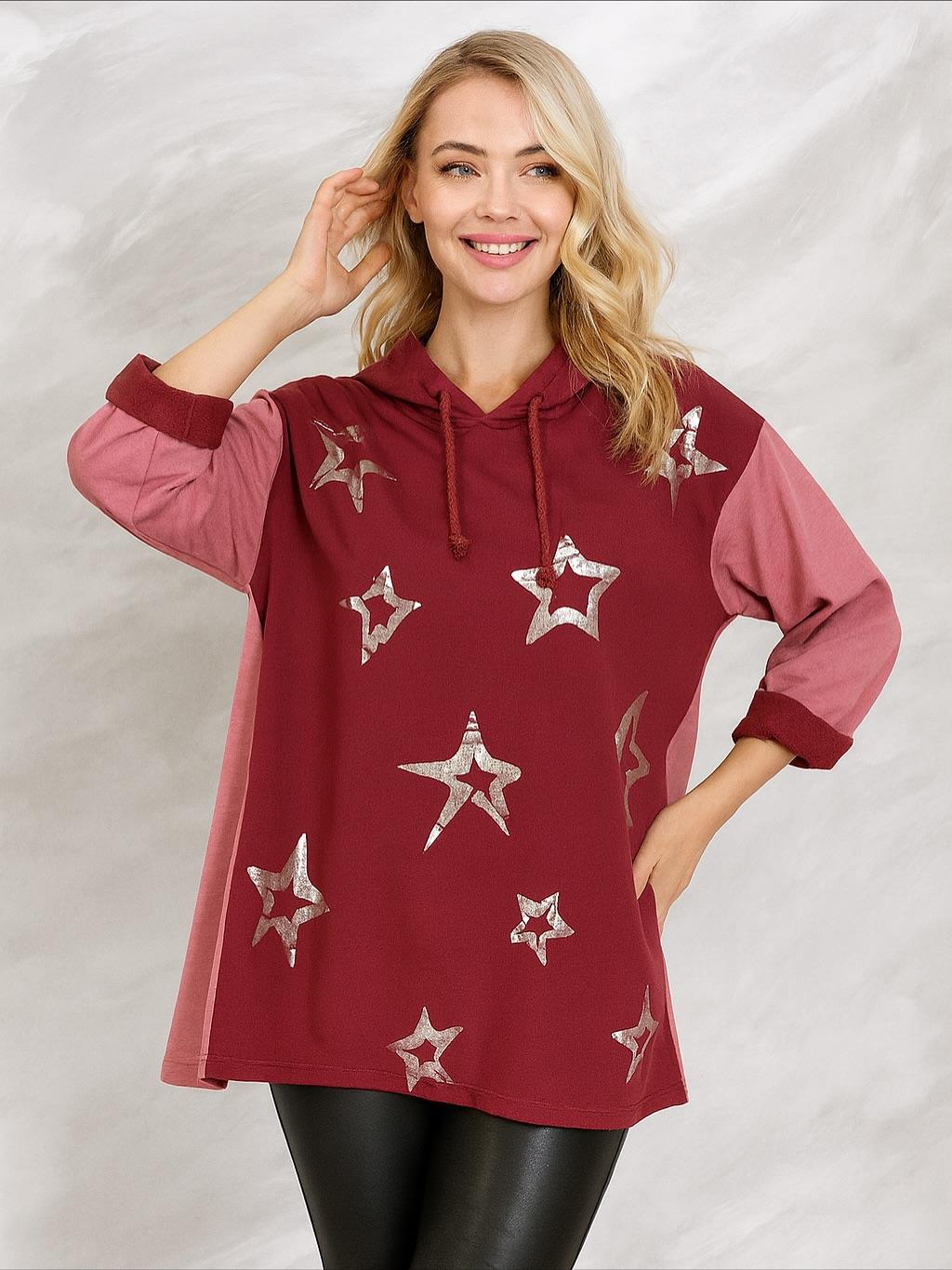 İtalyan Yıldız Desen Nubuk Bluz - BORDO