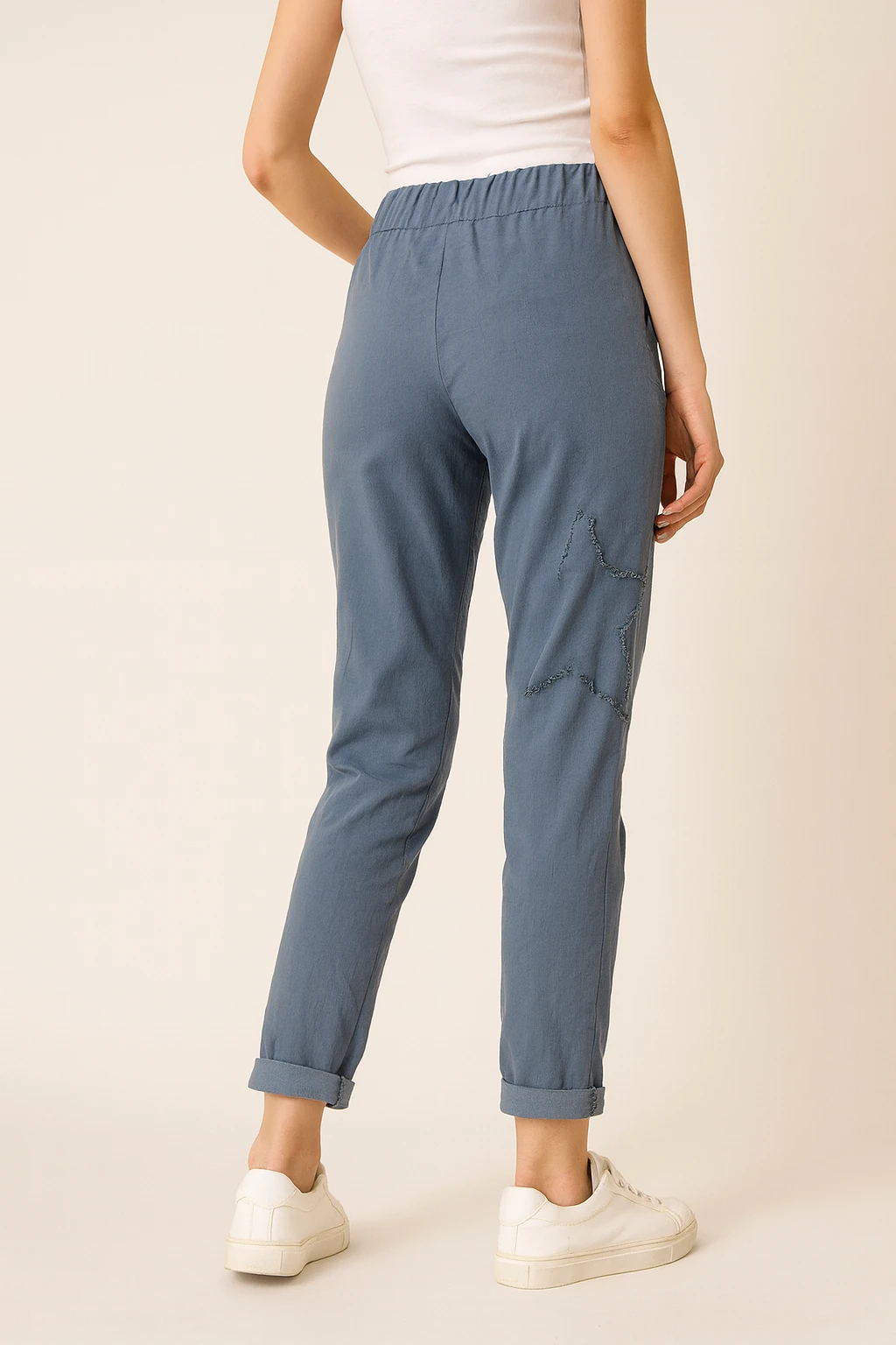 İtalyan Yıldız Detaylı Likralı Pantolon - MAVİ