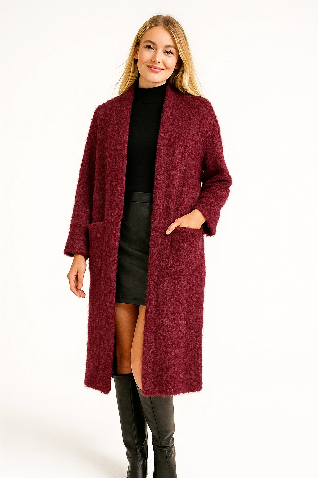 İtalyan Cep Detaylı Keçe Kaban - BORDO