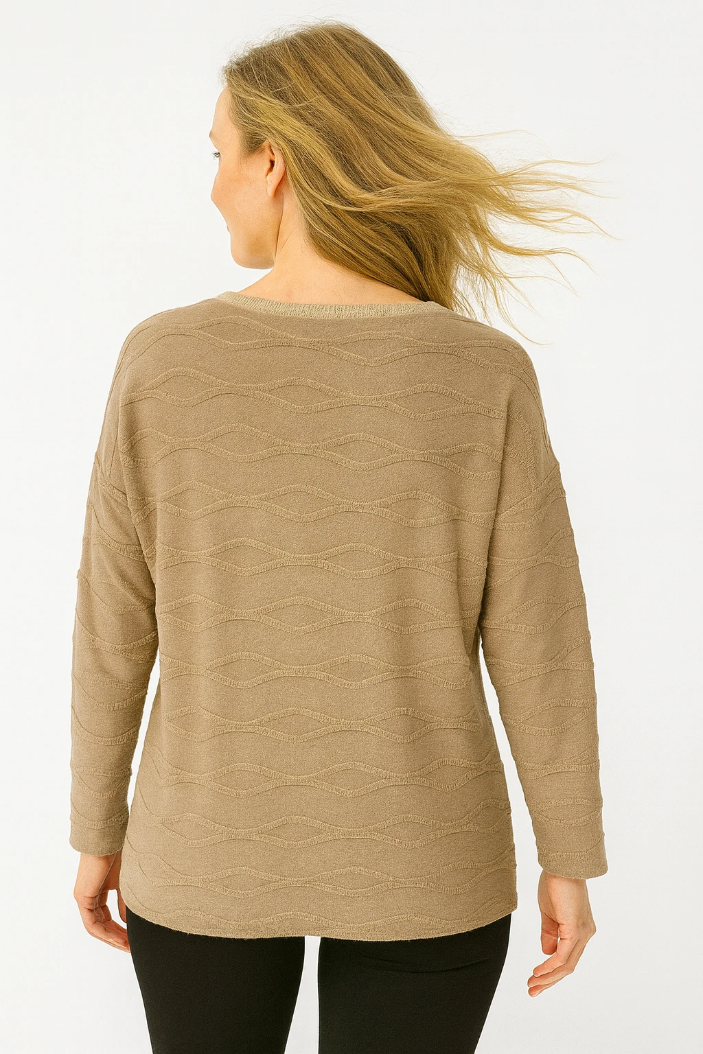 İtalyan Baskılı Triko Bluz - VİZON