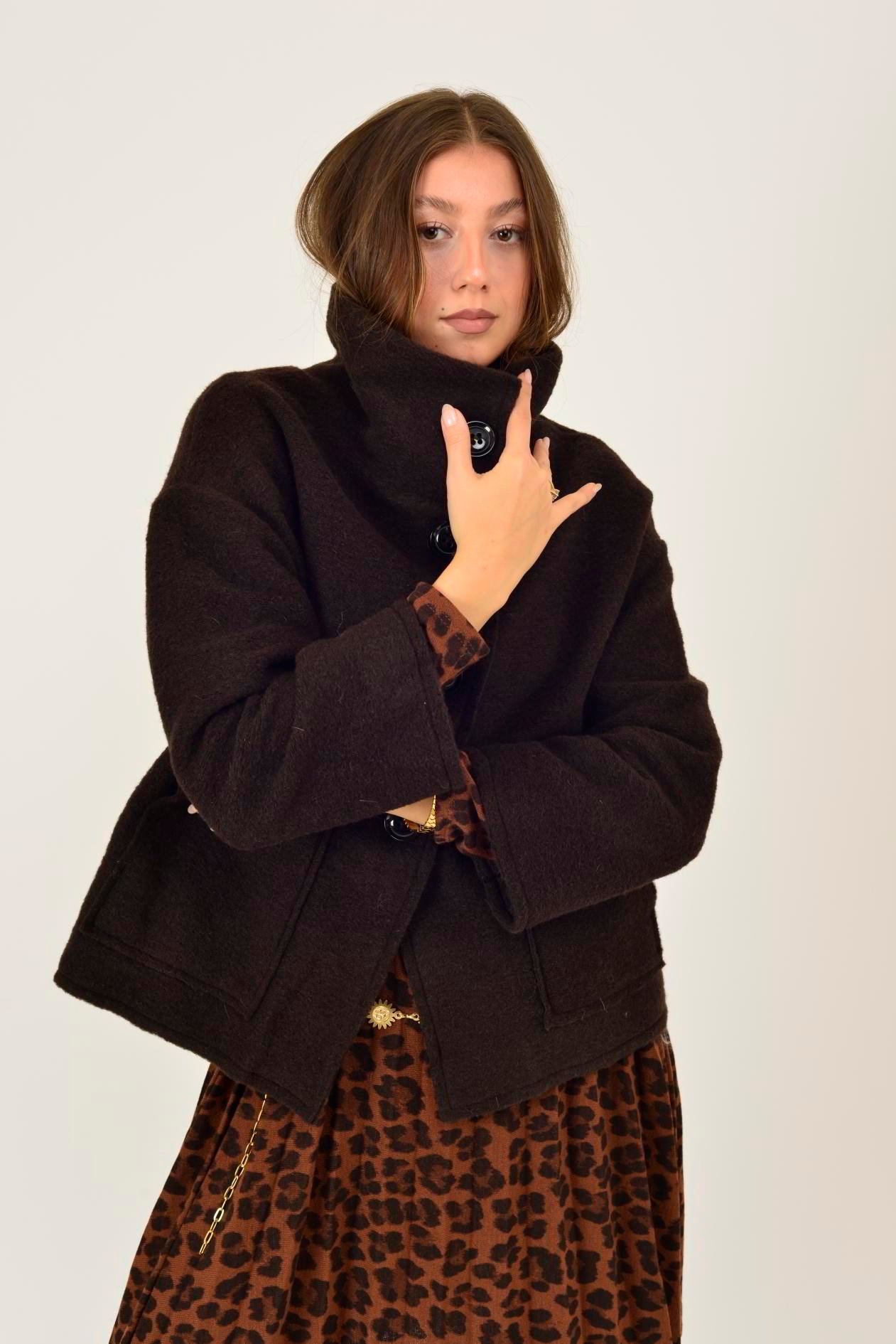 İtalyan Düğme Detaylı Keçe Ceket - ACI KAHVE