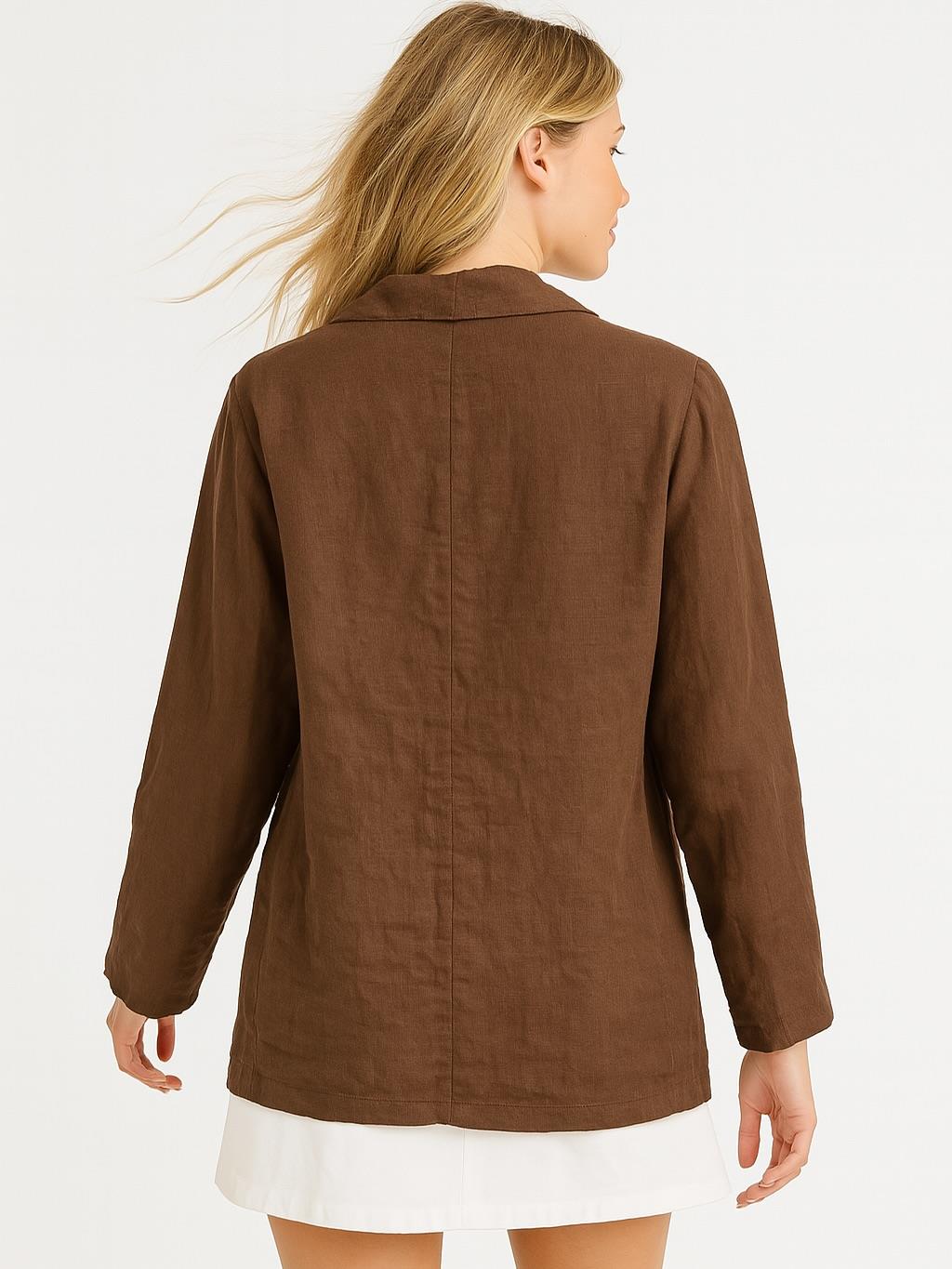 İtalyan Keten Düğmeli Ceket - KAHVERENGİ