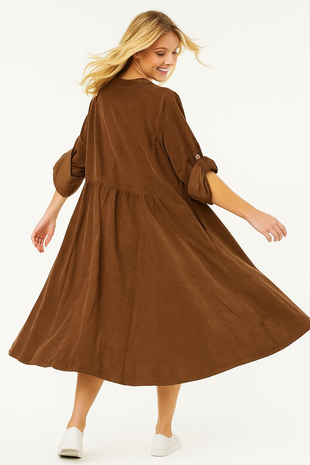 İtalyan Pul Payet Detaylı Kadife Elbise - KAHVERENGİ