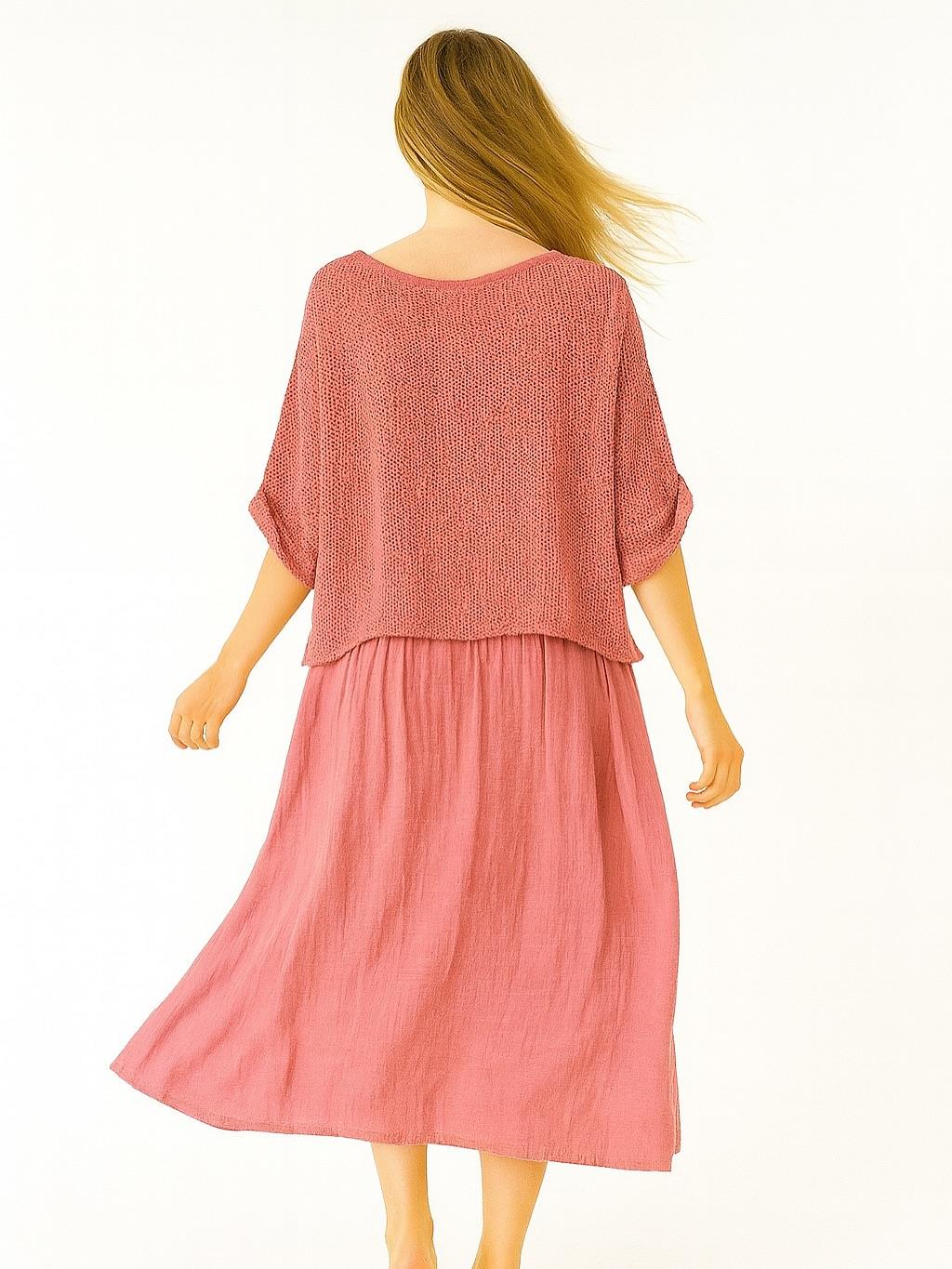 İtalyan File Elbise - PUDRA PEMBE