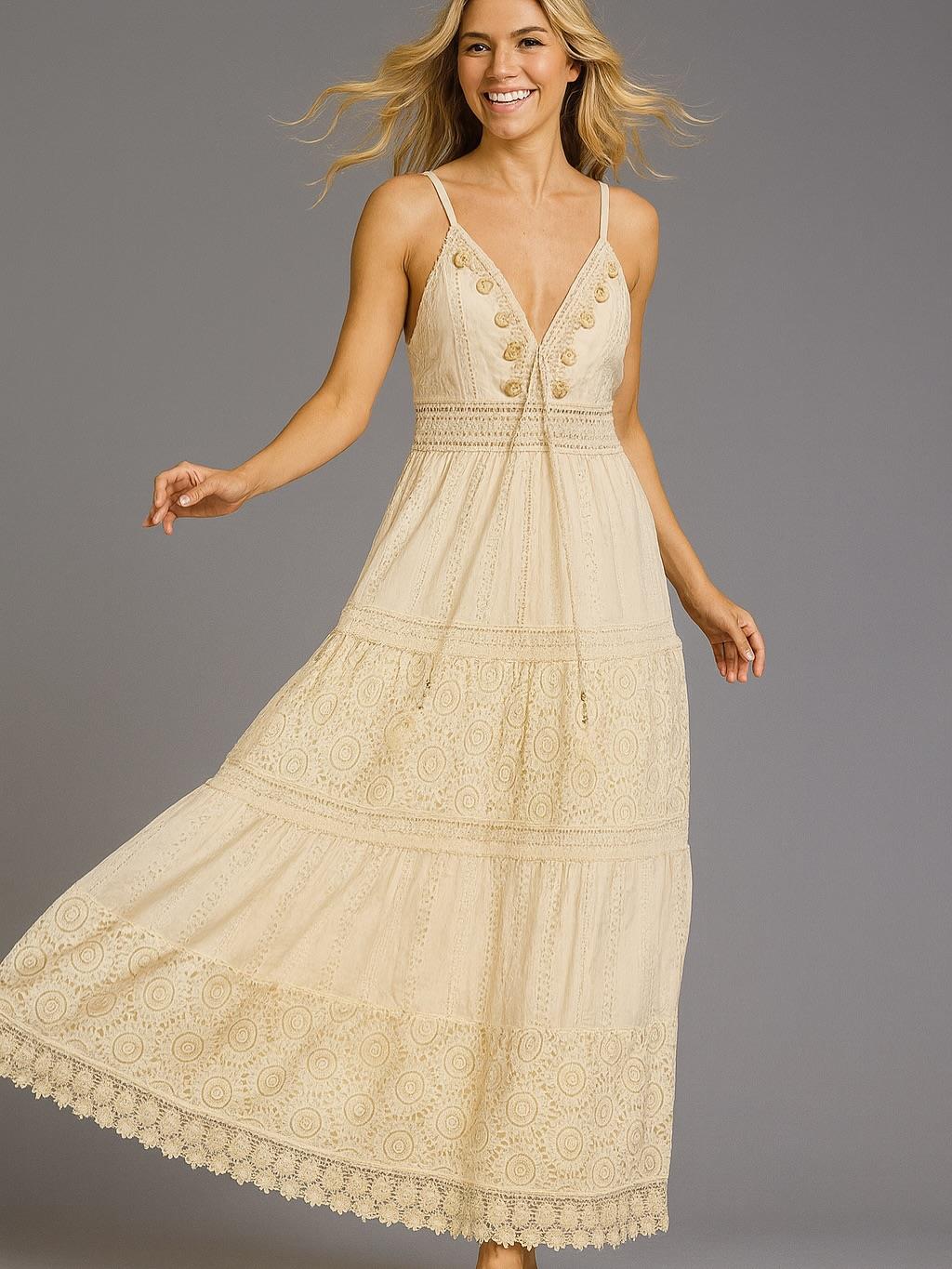 İtalyan Dantel Elbise - BEJ