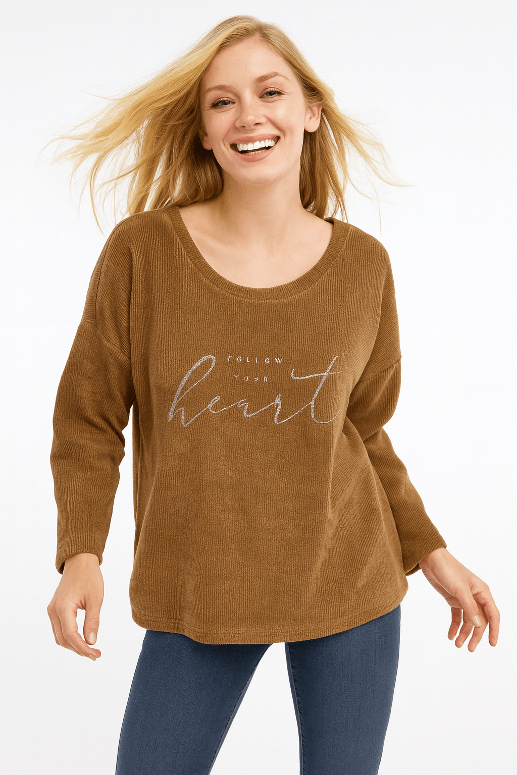 İtalyan Kadife Yazı Detaylı Bluz - KAHVE