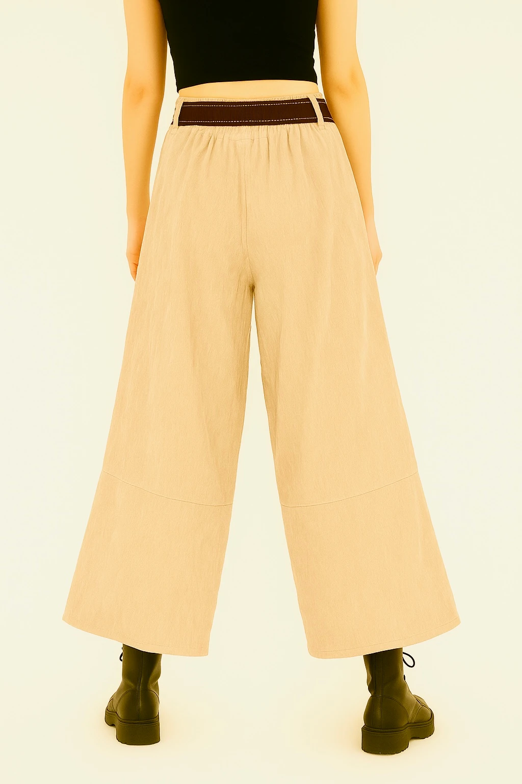İtalyan Geniş Paça İnce Fitilli Kadife Pantolon - BEJ