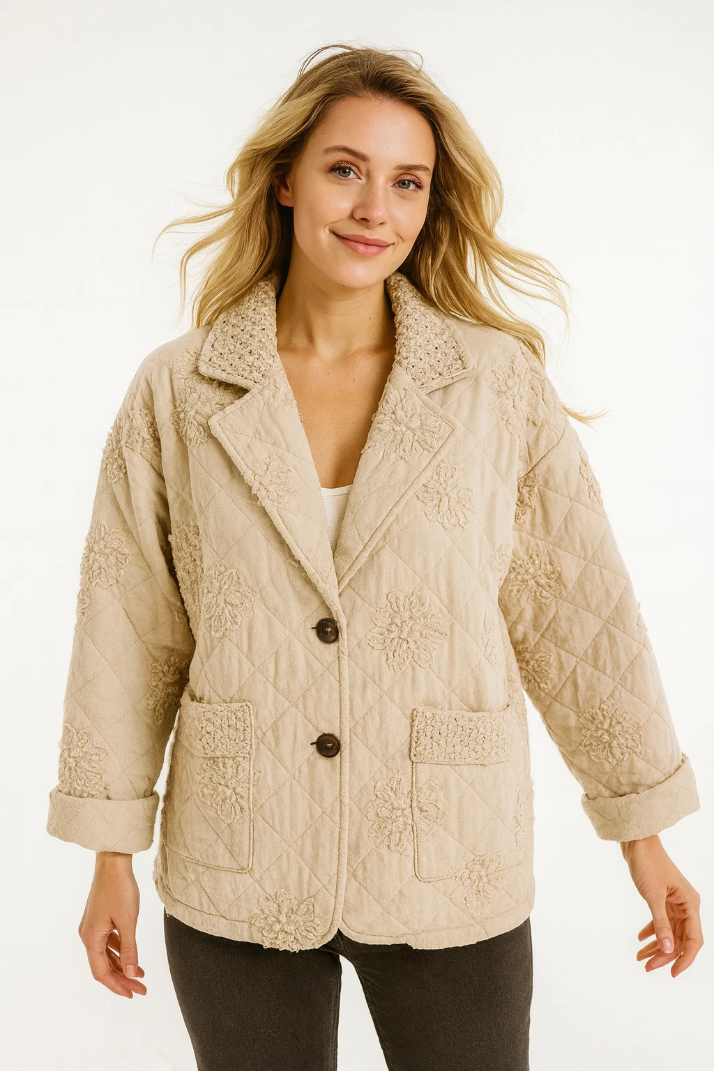 İtalyan Tasarım Kapitone Ceket - BEJ