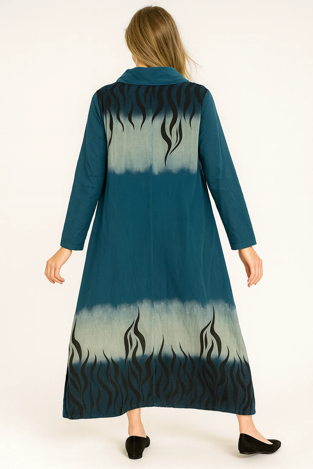 İtalyan Degaje Yaka Kadife Elbise - İNDİGO