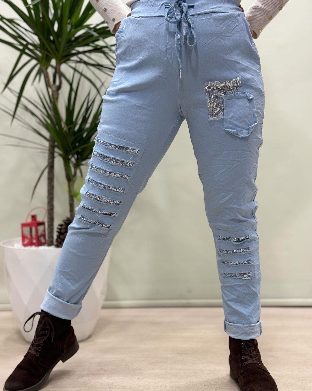 İtalyan Likralı Pantolon - MAVİ