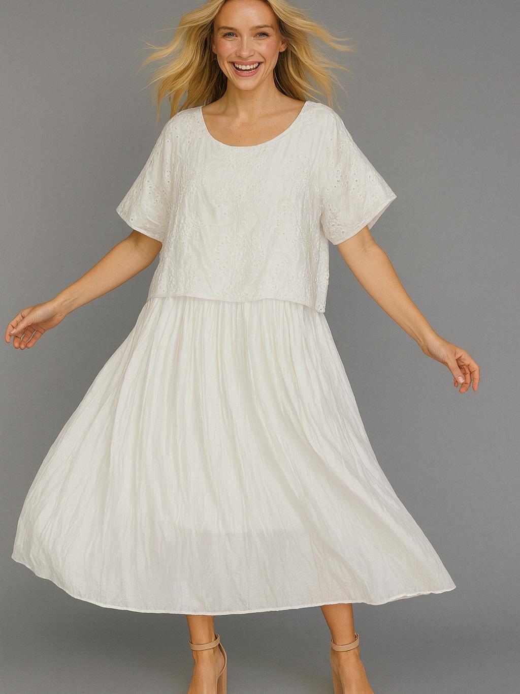 İtalyan Fisto Detaylı Elbise - BEYAZ